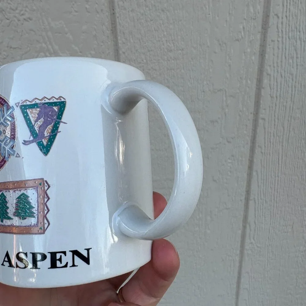 Vintage Aspen Colorado Coffee Mug Multicolor Skiing Winter Outdoor Retro 90s